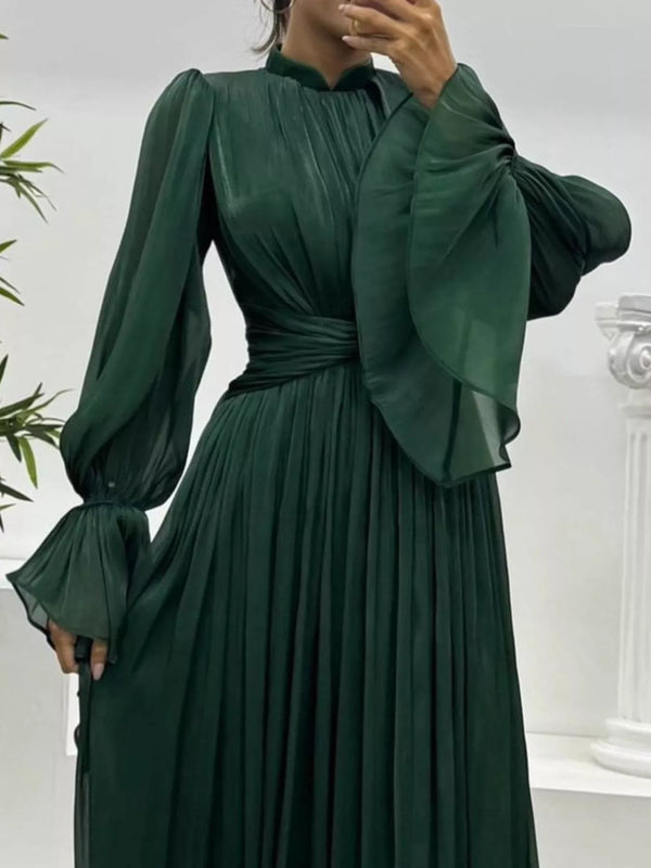 Pleated Mock Neck Long Sleeve Maxi Dress - product image 12