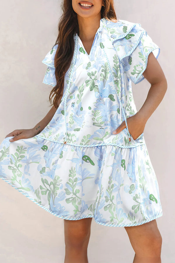 Floral Contrast Edge Layered Short Sleeve Mini Dress - product image 18
