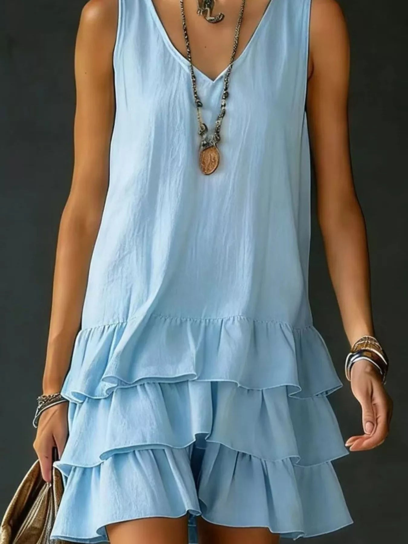 Full Size Ruffled Hem V-Neck Sleeveless Dress Plus Size Secondary image