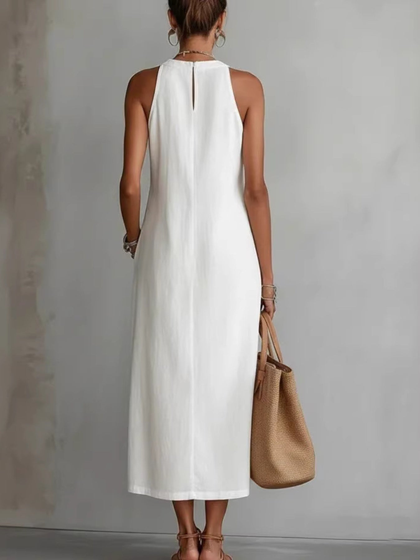 Side Slit Sleeveless Hollow-Out Trimmed Midi Dress Secondary image