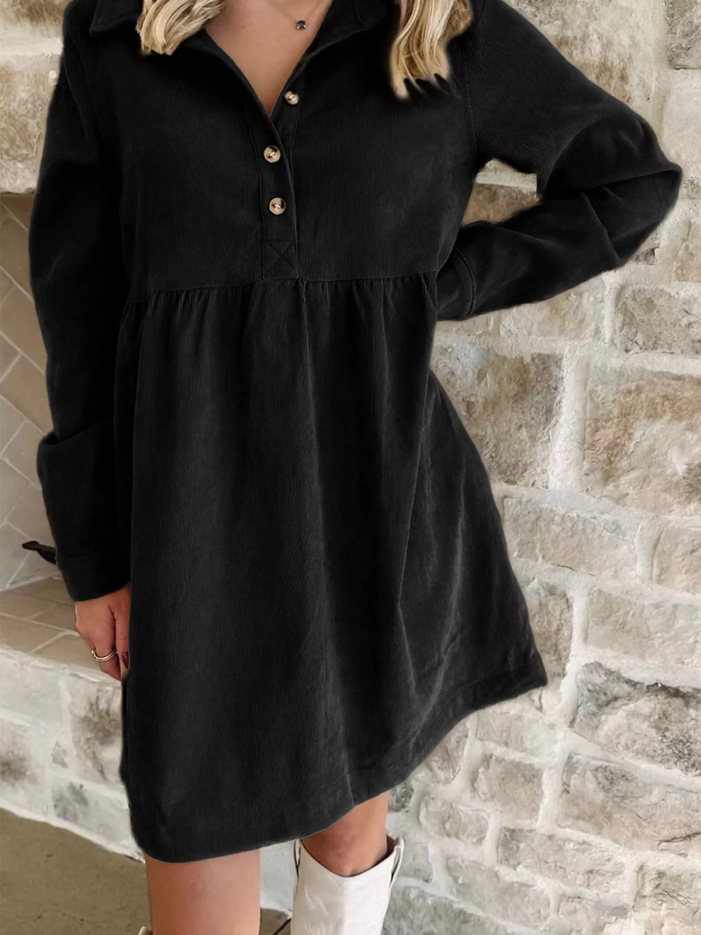 Casual Corduroy Button Detail Mini Dress - product image 5