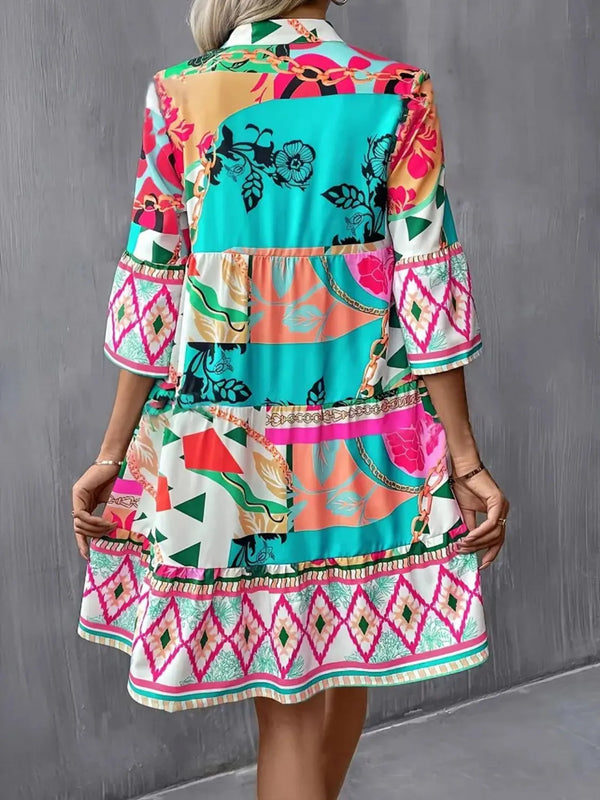 Printed Notched 3/4 Sleeve Tiered Dress - product image 2