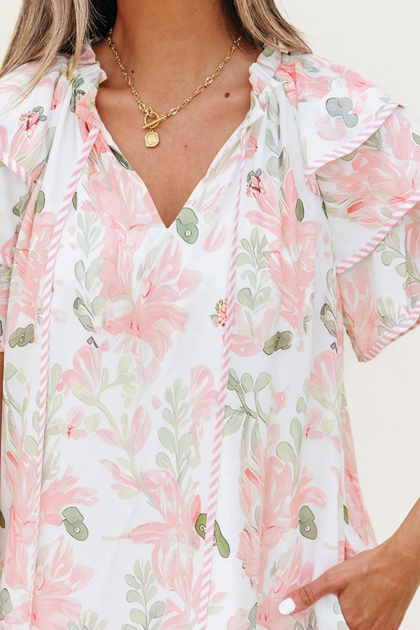 Floral Contrast Edge Layered Short Sleeve Mini Dress - product image 7