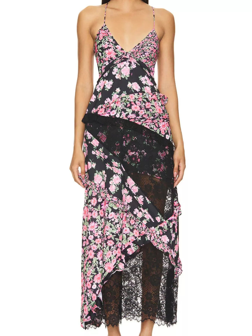 Lace Detail Ruffled Floral V-Neck Maxi Dress - product image 12