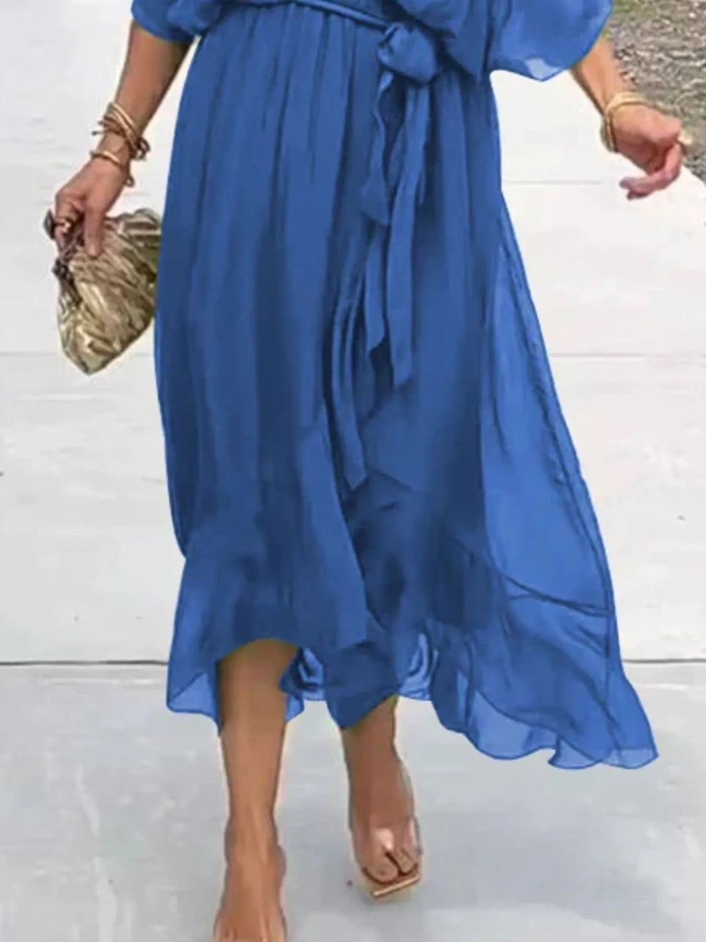 Flowy Tie Front Midi Dress with Flutter Sleeves - product image 26
