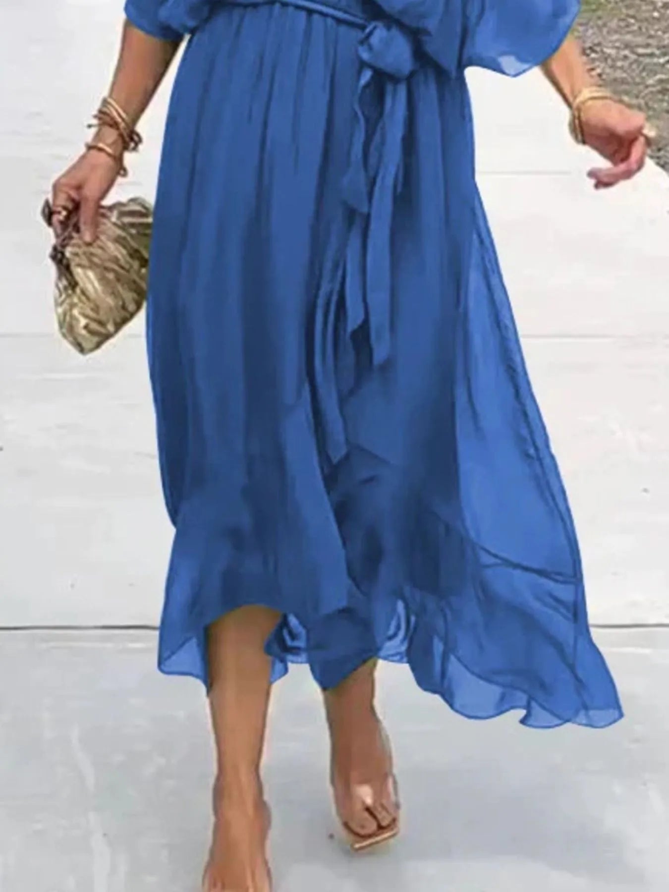 Flowy Tie Front Midi Dress with Flutter Sleeves - product image 26