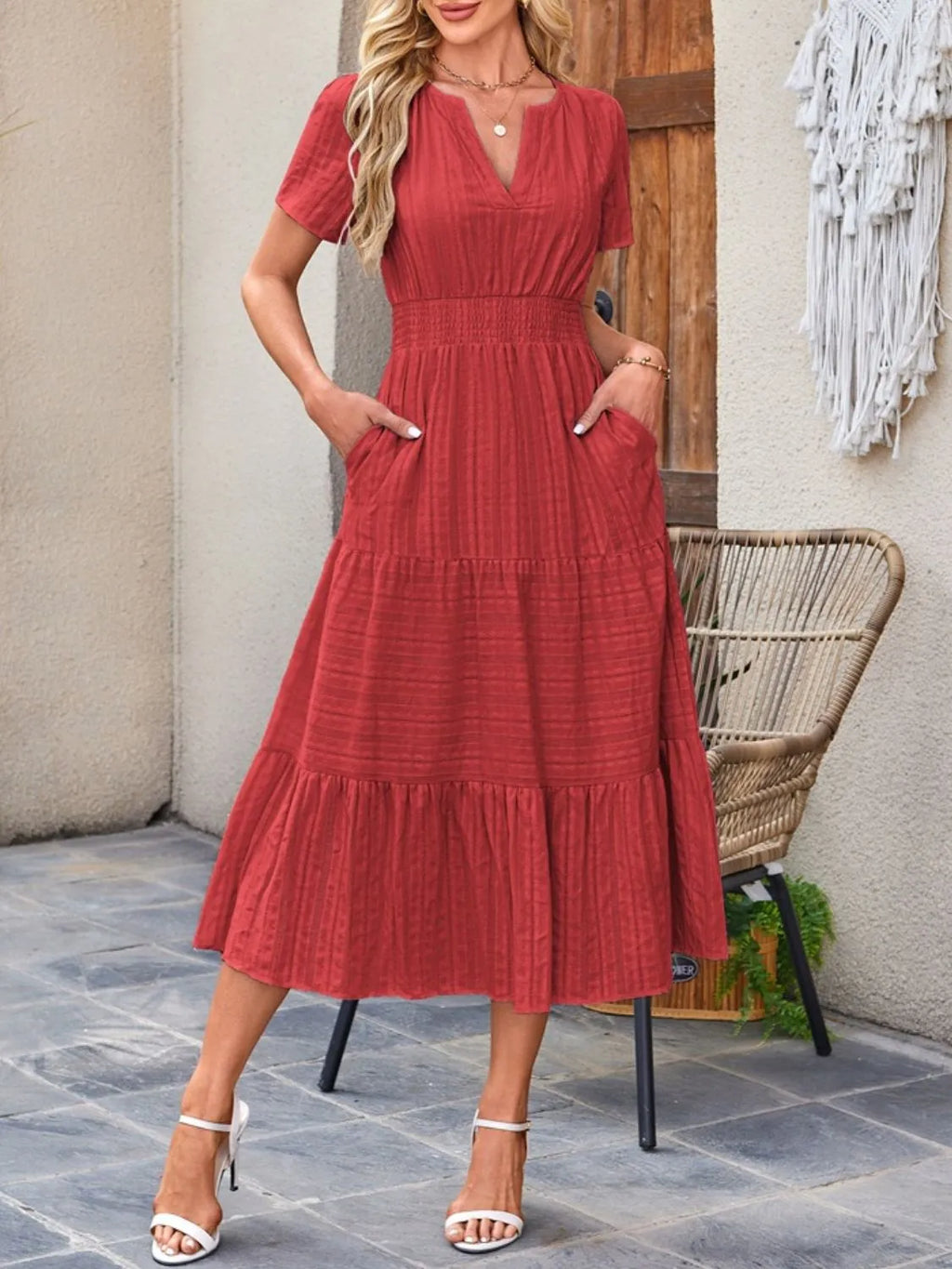 Tiered Notched Short Sleeve Dress - product image 16