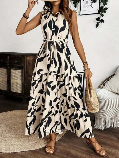 Printed Tie Waist Sleeveless Maxi Dress view 3 - Shopiebay
