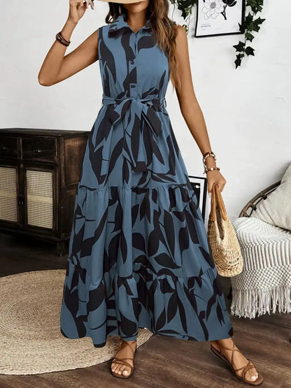 Printed Tie Waist Sleeveless Maxi Dress view 11 - Shopiebay