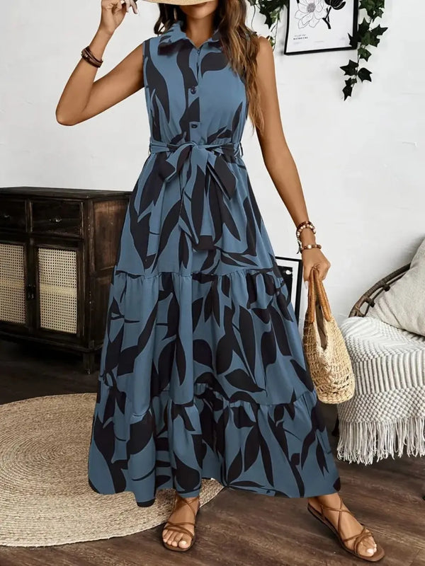 Printed Tie Waist Sleeveless Maxi Dress - product image 11