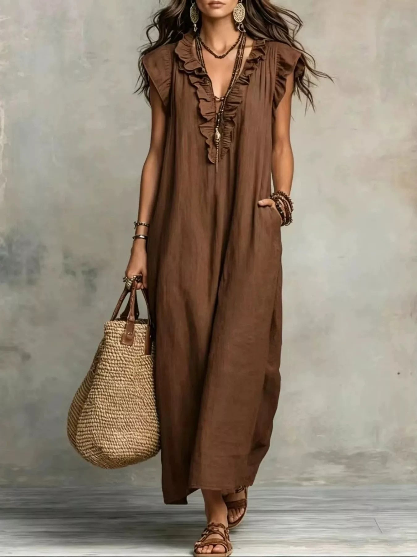 Full Size Ruffled V-Neck Cap Sleeve Maxi Dress Plus Size - product image 8