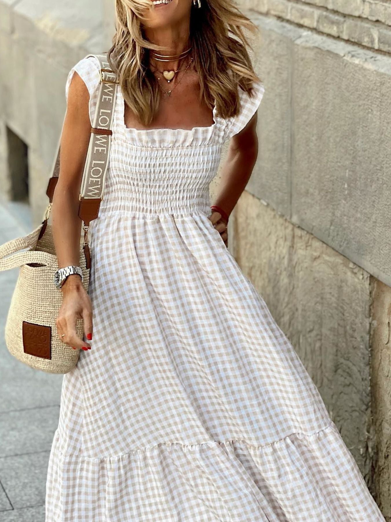 Plaid Ruffle Sleeve Maxi Dress Secondary image
