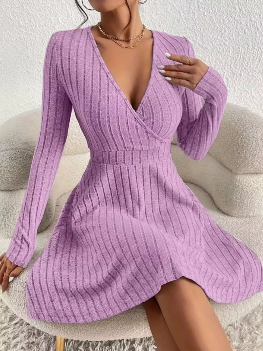 Ribbed Knit Wrap Mini Dress - product image 22