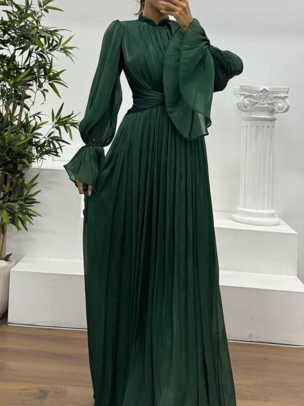 Pleated Mock Neck Long Sleeve Maxi Dress - product image 11