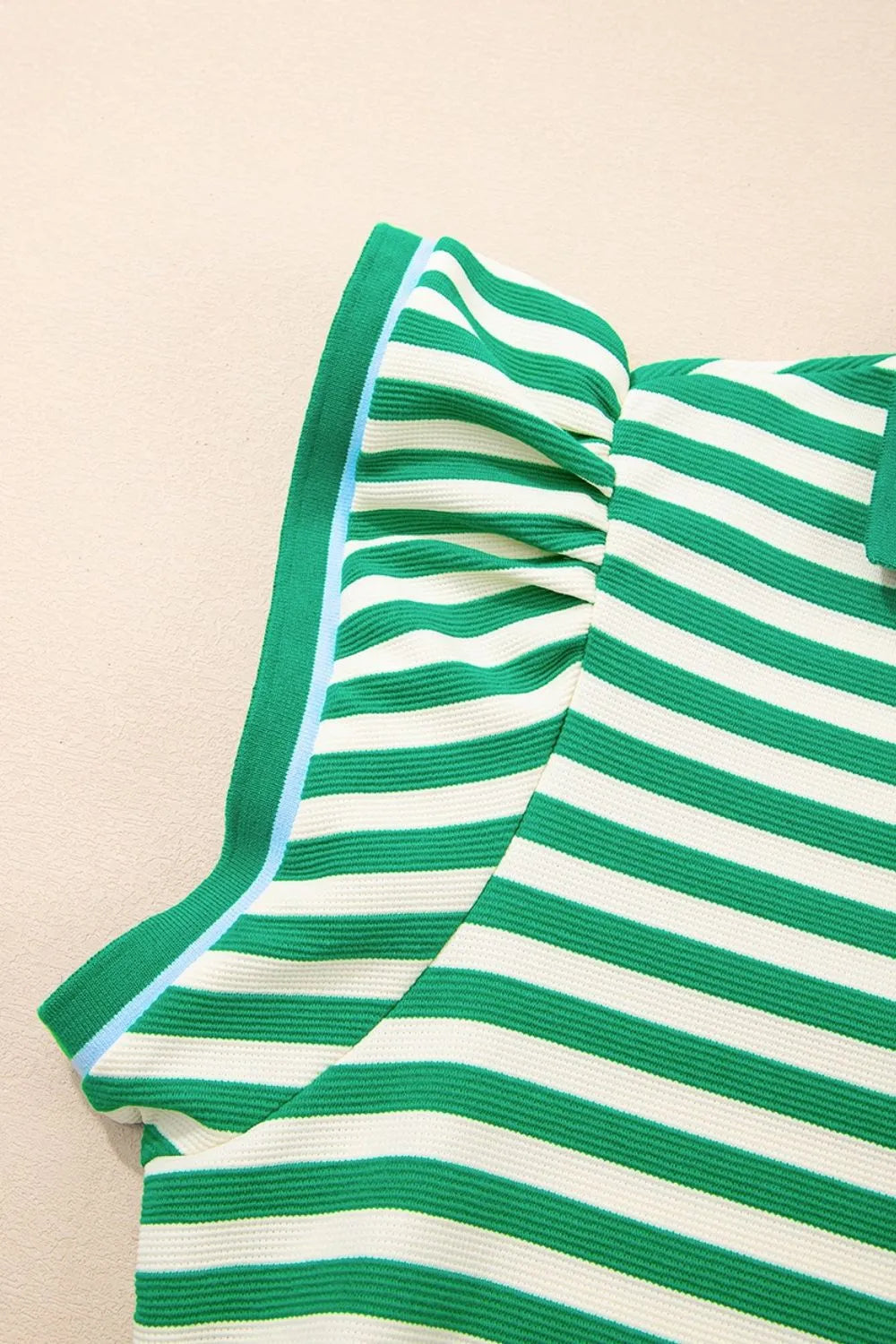 Stripe Print Contrast Collar Split Neck Flutter Sleeve Dress - product image 8