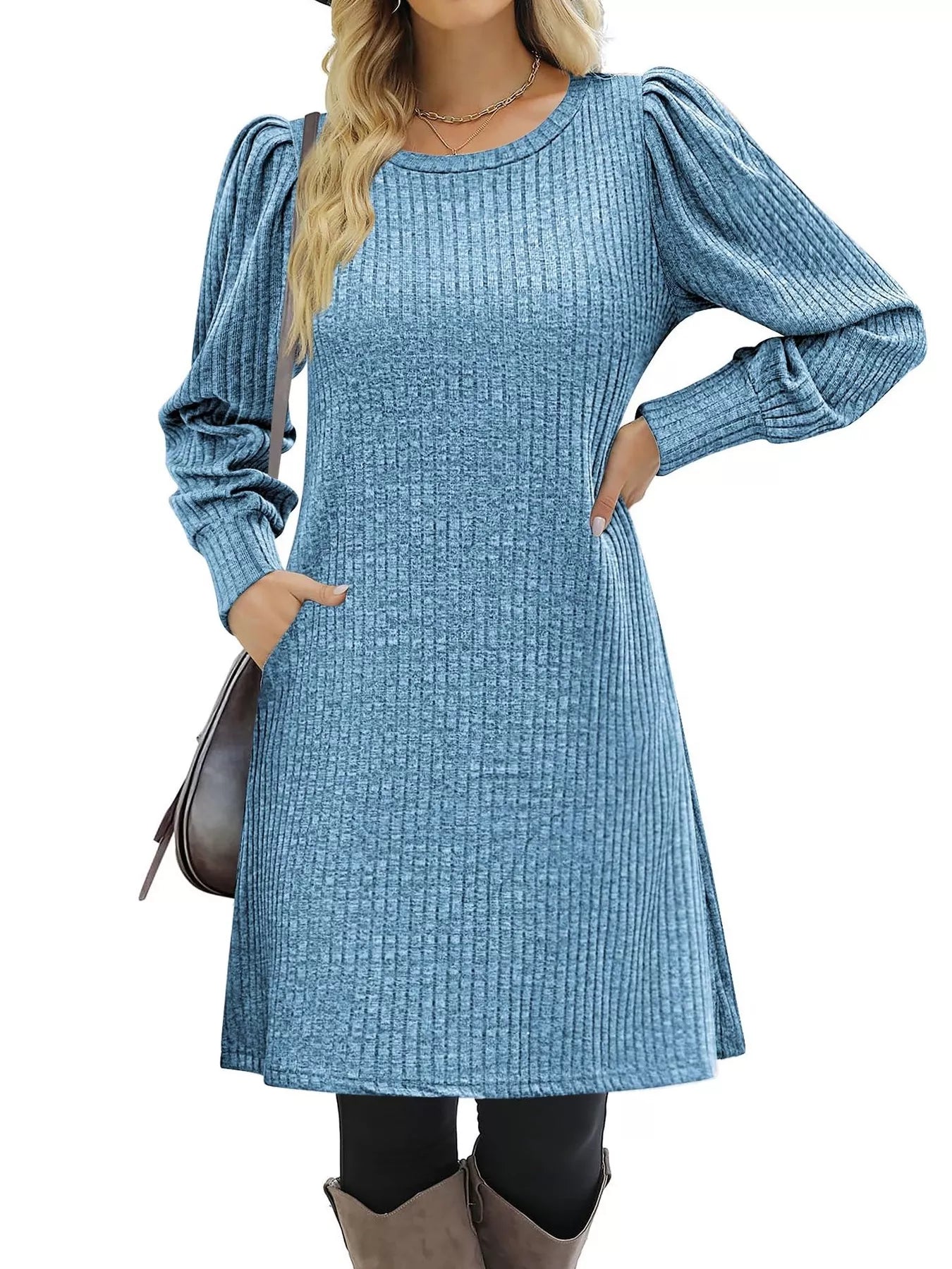 Ribbed Knit Puff Sleeve Casual Mini Dress - product image 28