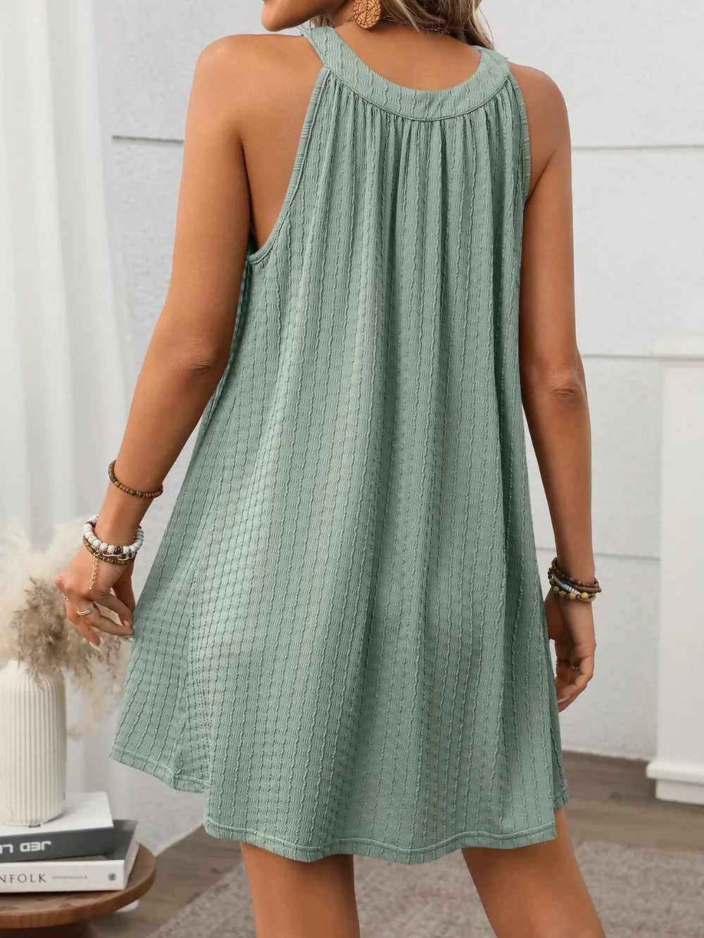 Textured Grecian Neck Mini Dress - product image 5