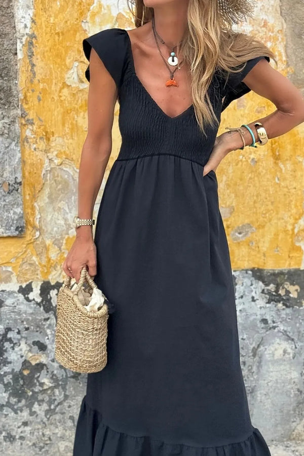 V Neck Ruffled Cap Sleeve Smocked Maxi Dress - product image 3