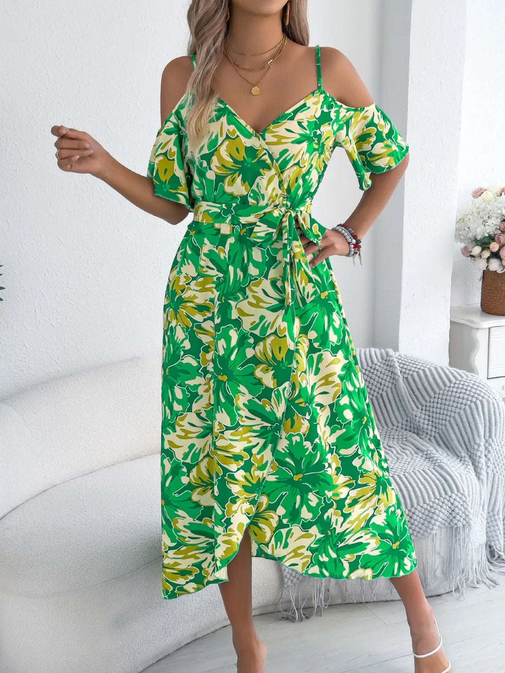 Printed Cold Shoulder Midi Cami Dress - product image 15