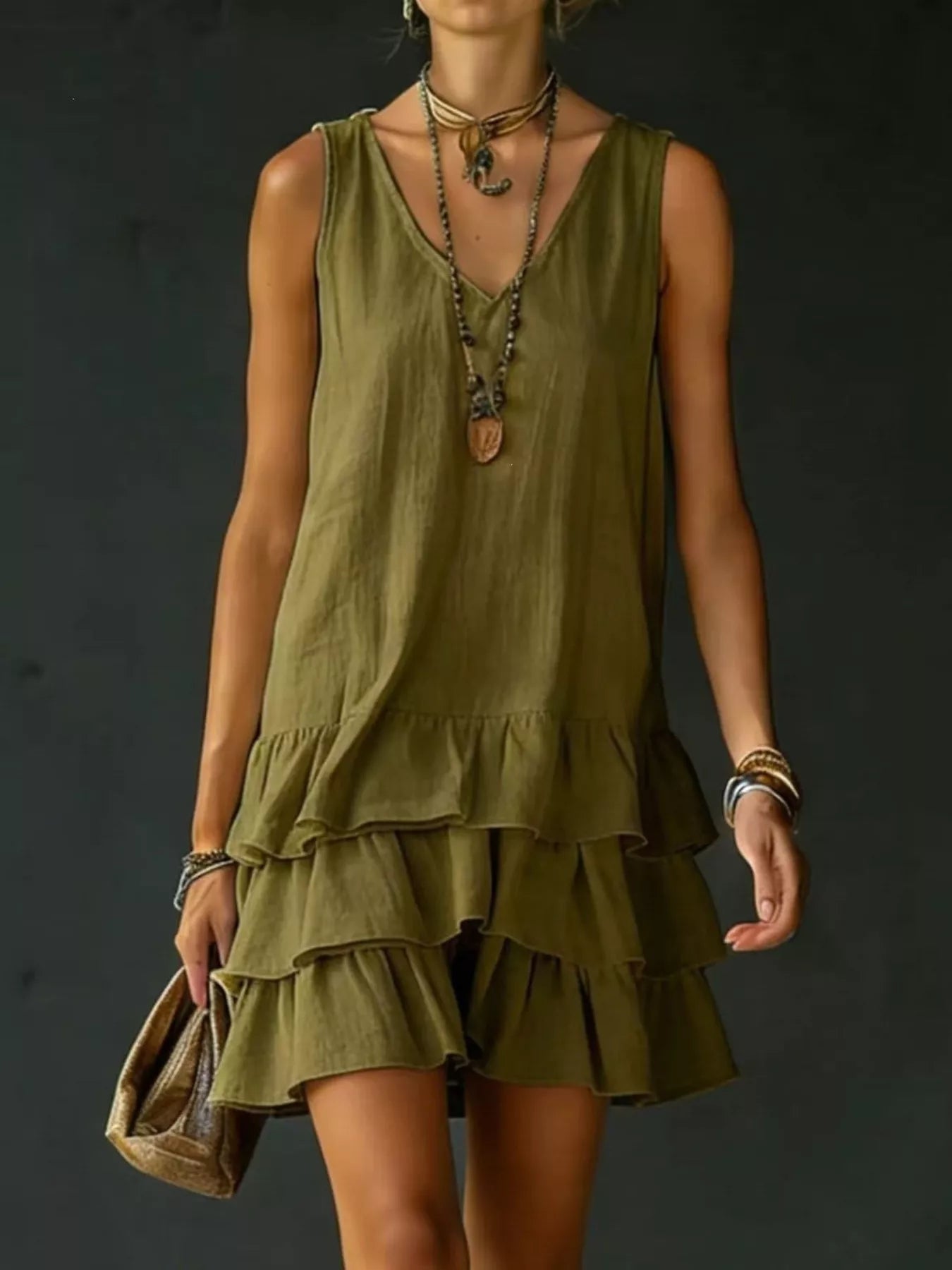 Full Size Ruffled Hem V-Neck Sleeveless Dress Plus Size - product image 4