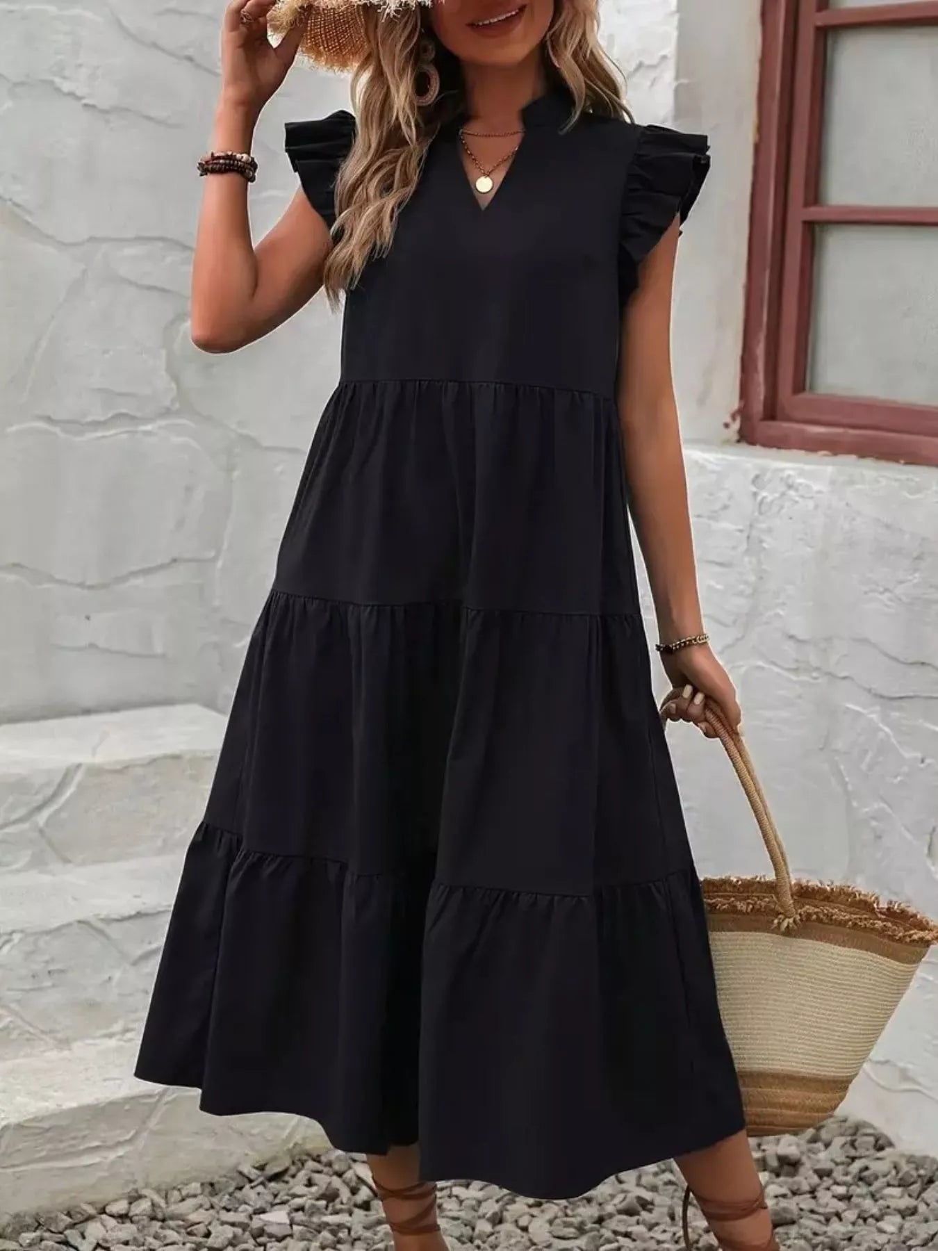 Ruffle Sleeve Tiered Midi Dress Main image