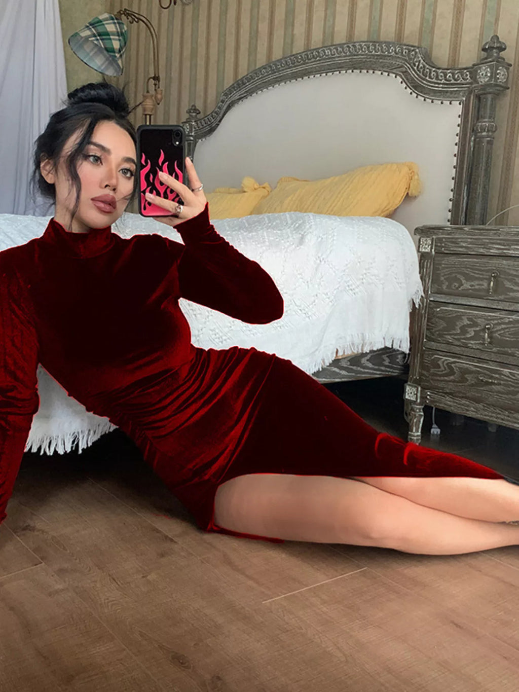 Velvet High-Neck Slit Dress - product image 7
