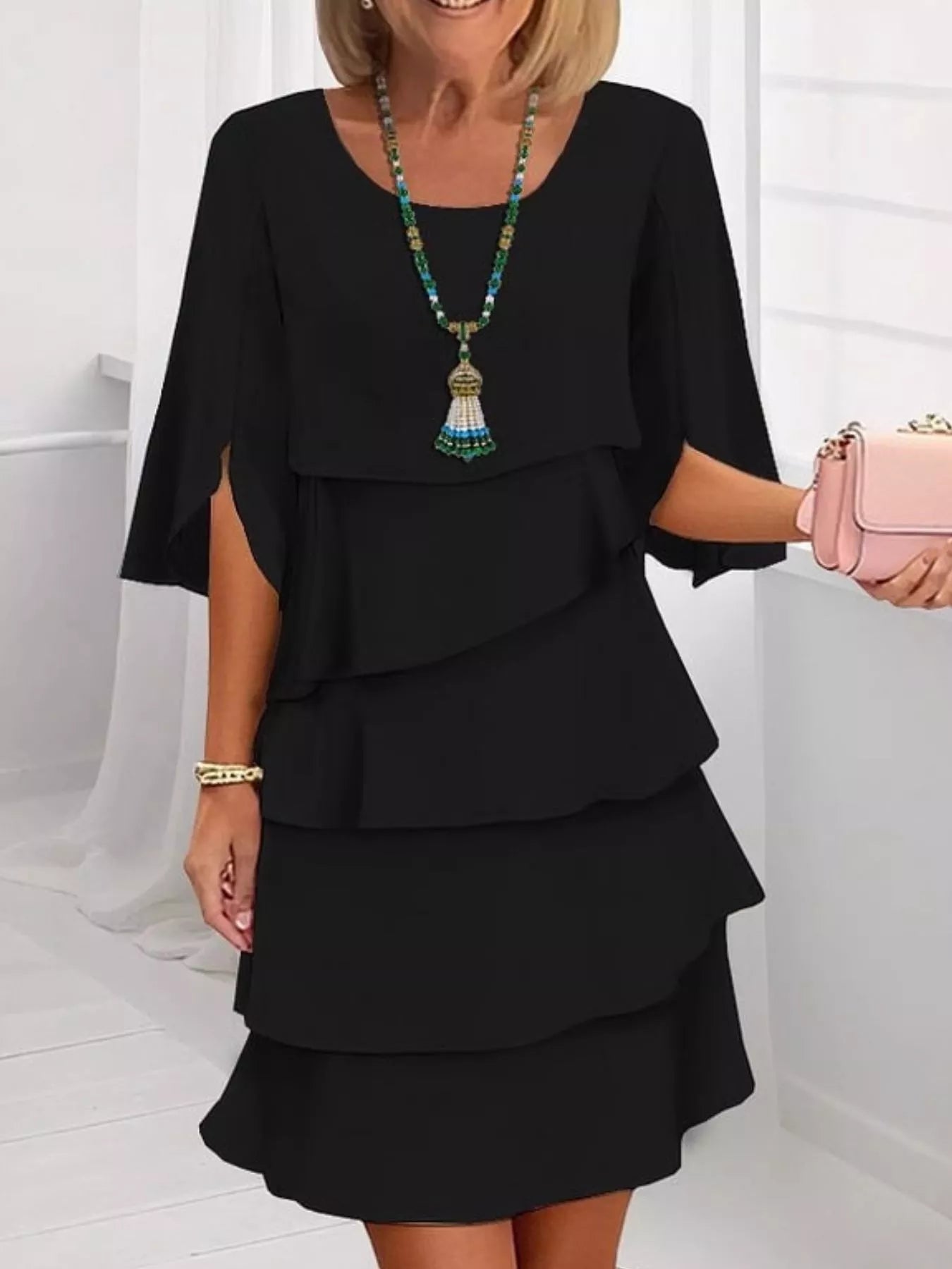 Full Size Ruffled Layered Flutter Sleeve Dress Plus Size view 10 - Shopiebay