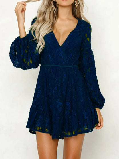 Lace V-Neck Long Sleeve Mini Dress view 11 - Shopiebay