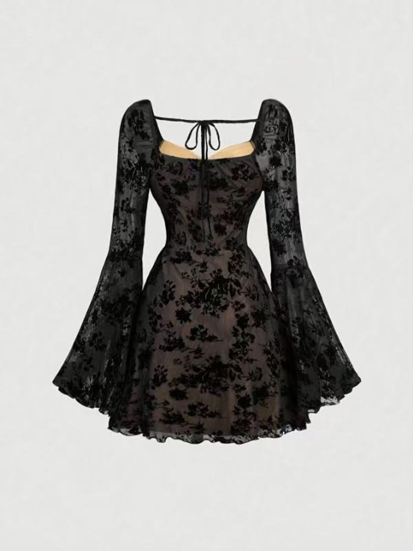 Full Size Sweetheart Neck Flared Sleeve Mini Dress Plus Size Secondary image