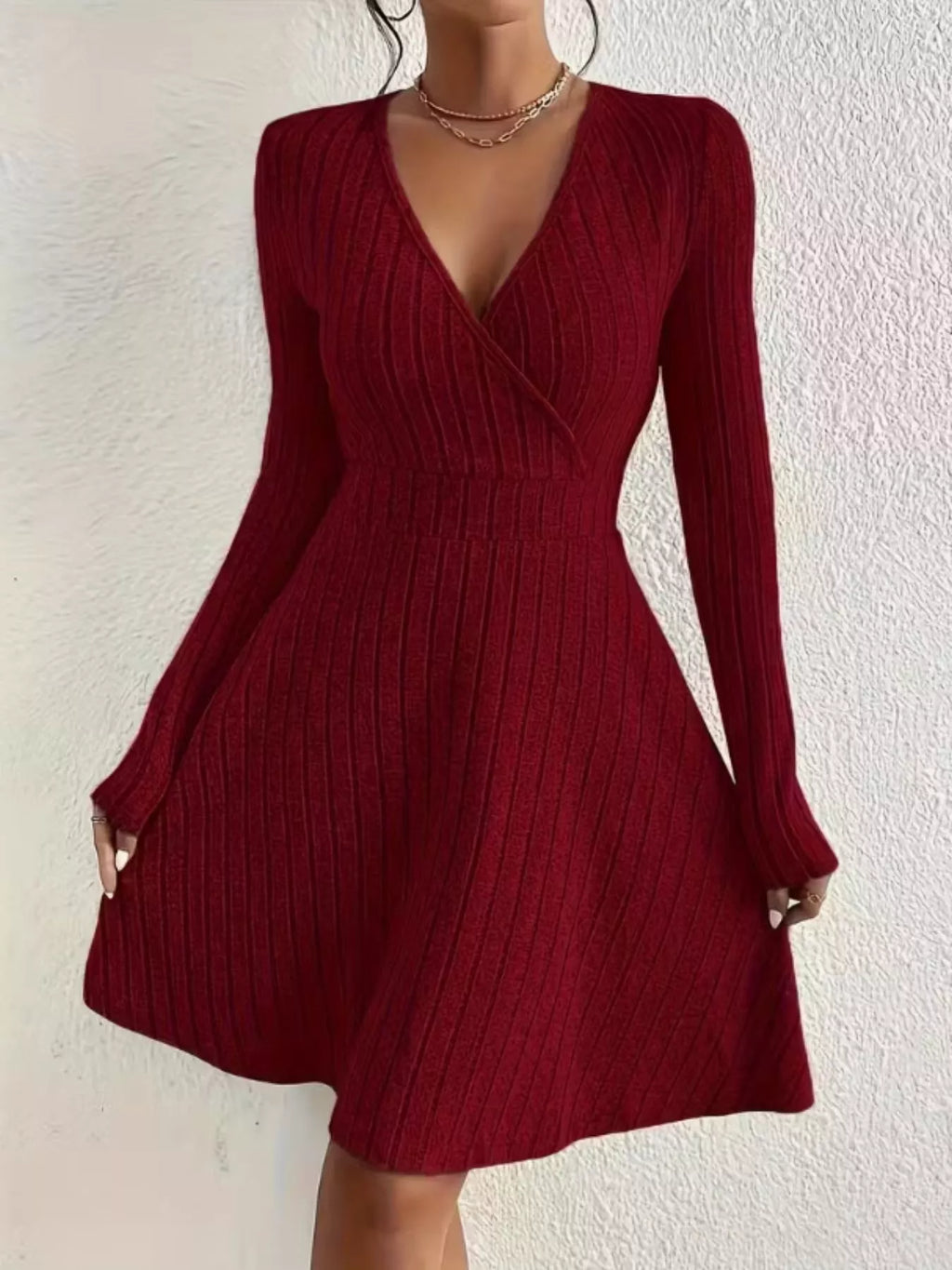 Ribbed Knit Wrap Mini Dress - product image 29