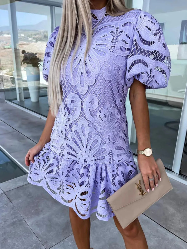 Lace Mock Neck Puff Sleeve Dress - product image 12