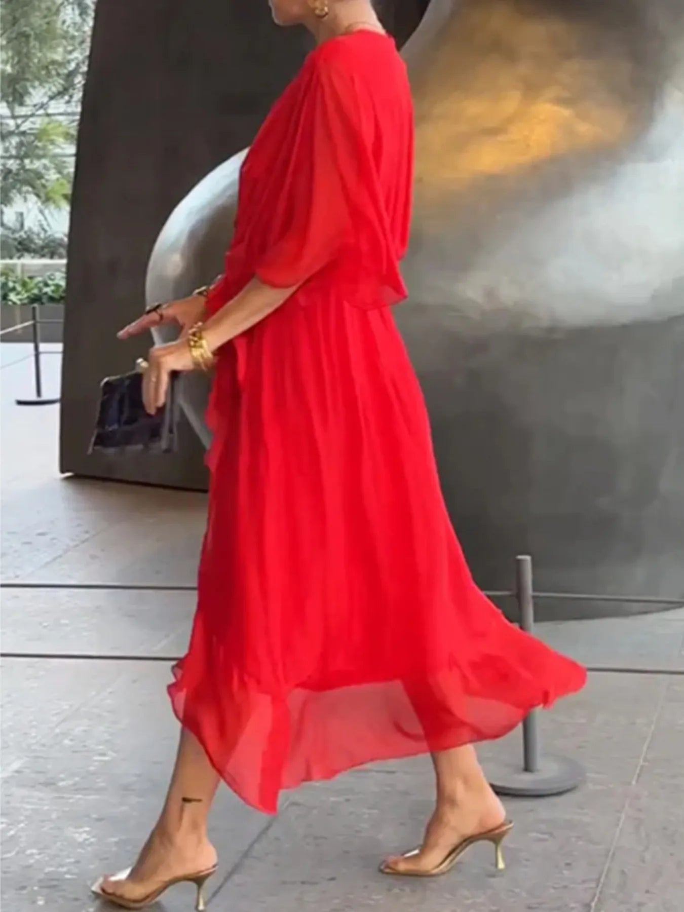 Flowy Tie Front Midi Dress with Flutter Sleeves - product image 8