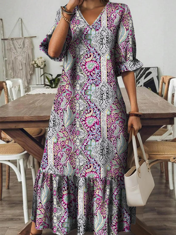 Bohemian Paisley Print V-Neck Midi Dress - product image 9