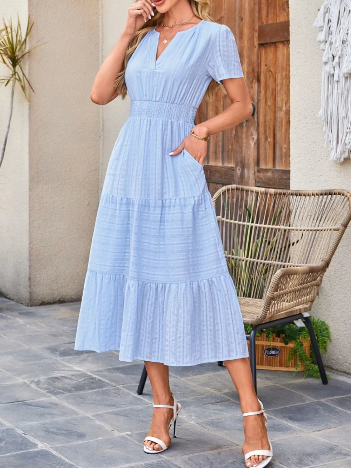Tiered Notched Short Sleeve Dress - product image 9