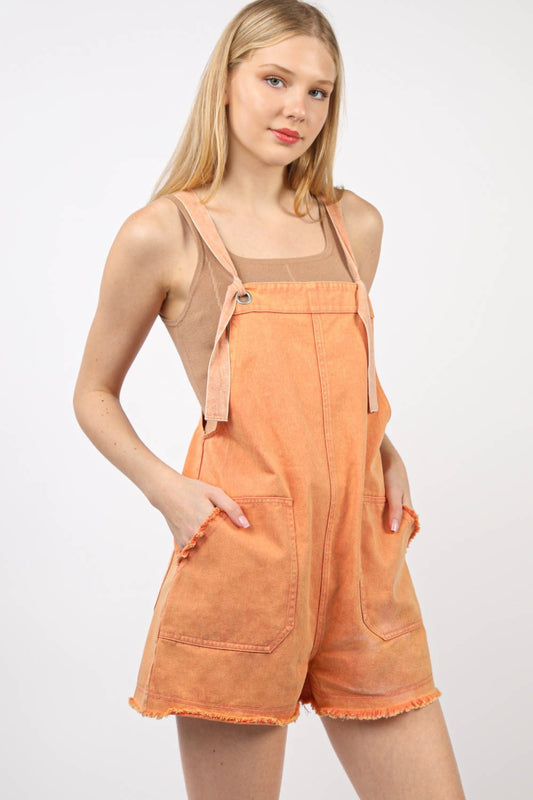 VERY J Washed Frayed Hem Denim Overall