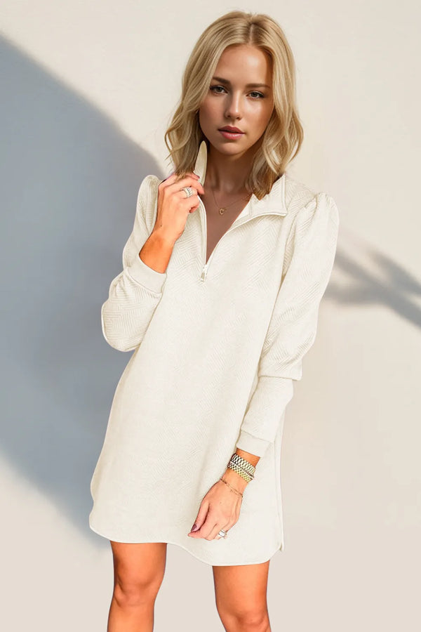 Double Take Textured Quarter Zip Long Sleeve Dress - product image 4