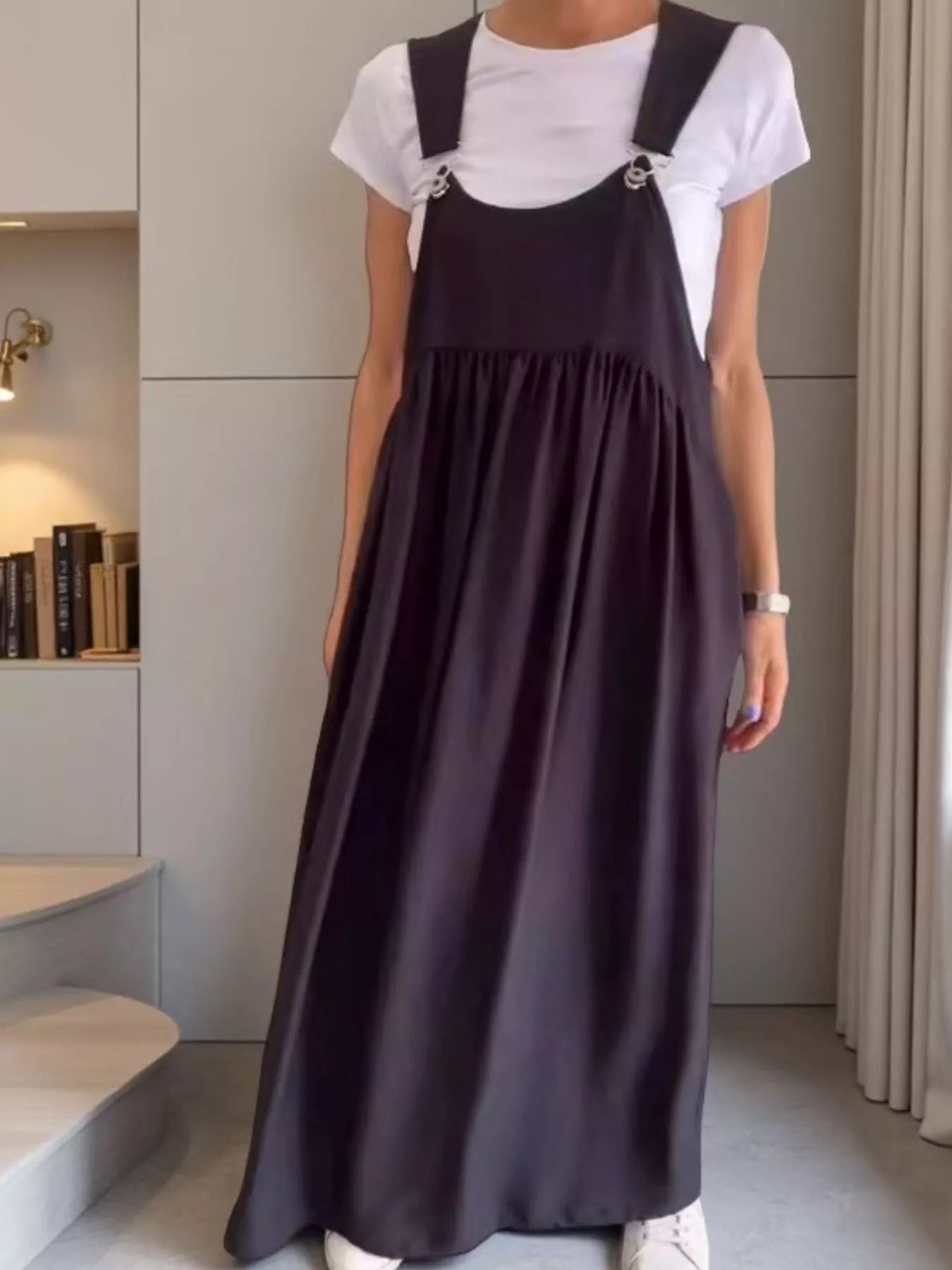 Ruched Wide Strap Overall Maxi Dress Main image