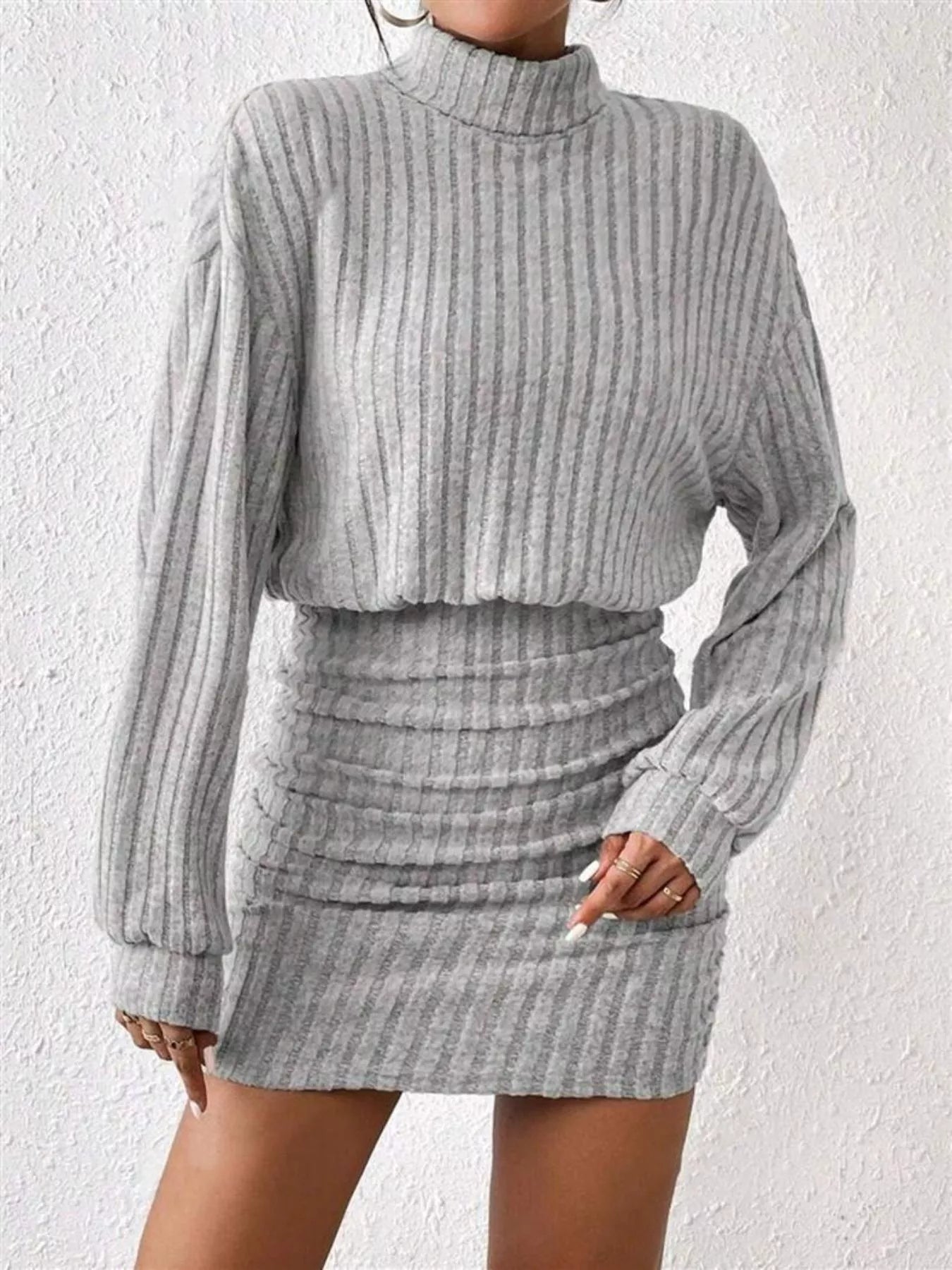 Ribbed Knit Turtleneck Bodycon Mini Dress view 3 - Shopiebay