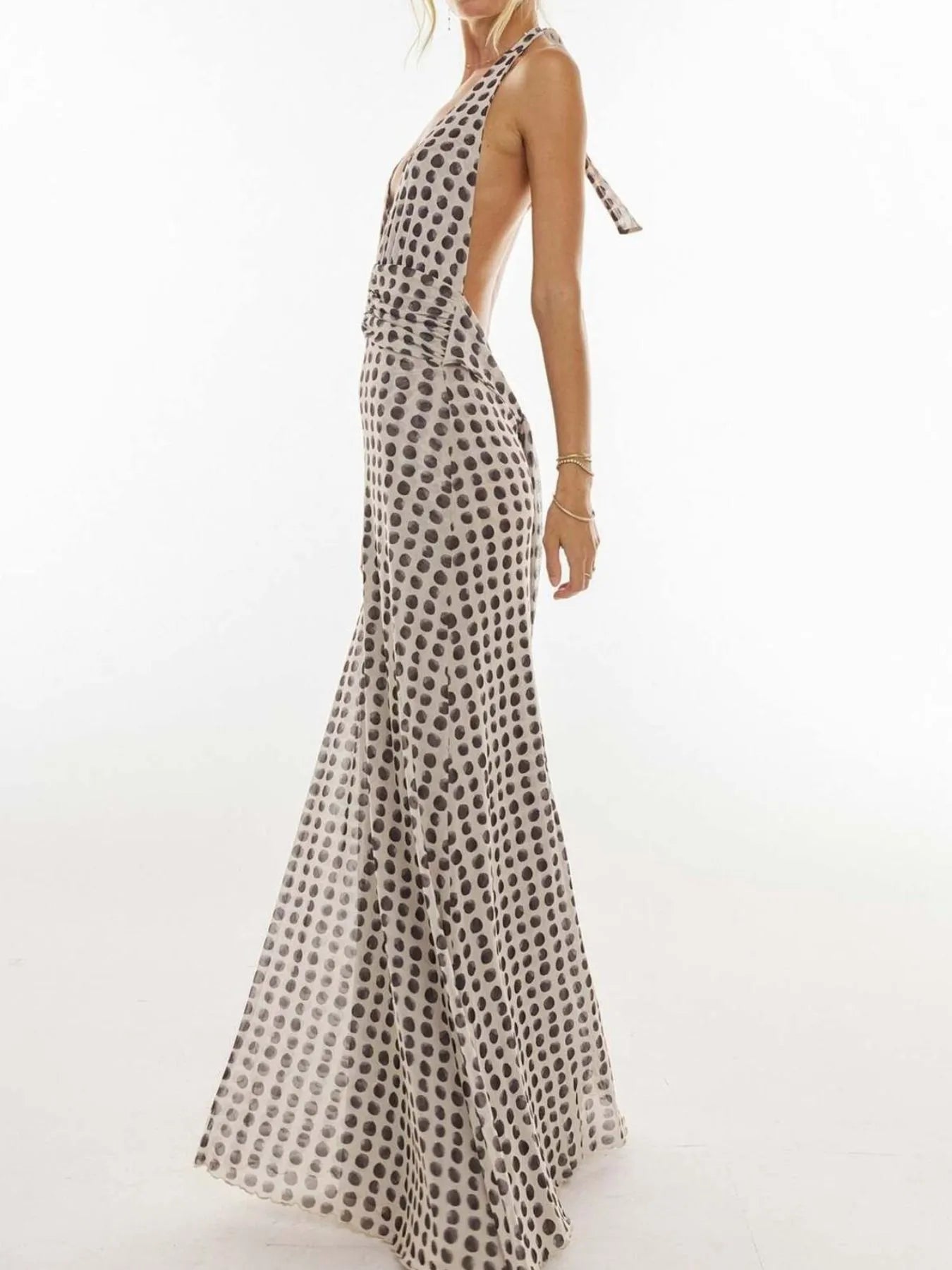 Floral Halter Neck Deep V Maxi Dress view 10 - Shopiebay