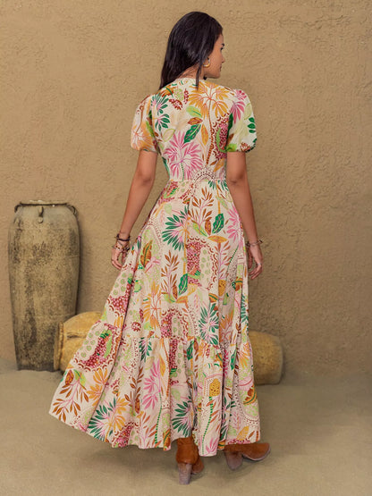 Lace Trim Floral Print Puff Sleeve Dress view 6 - Shopiebay