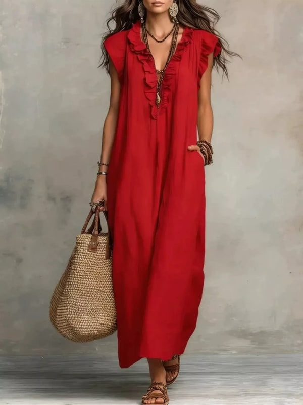 Full Size Ruffled V-Neck Cap Sleeve Maxi Dress Plus Size - product image 10