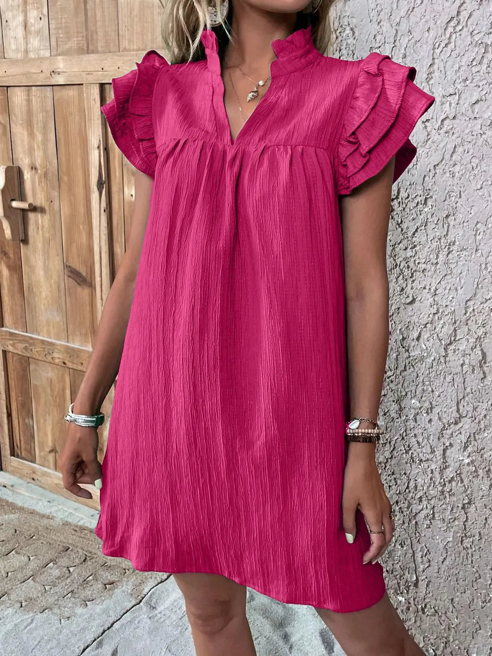 Ruffled Notched Cap Sleeve Mini Dress - product image 11