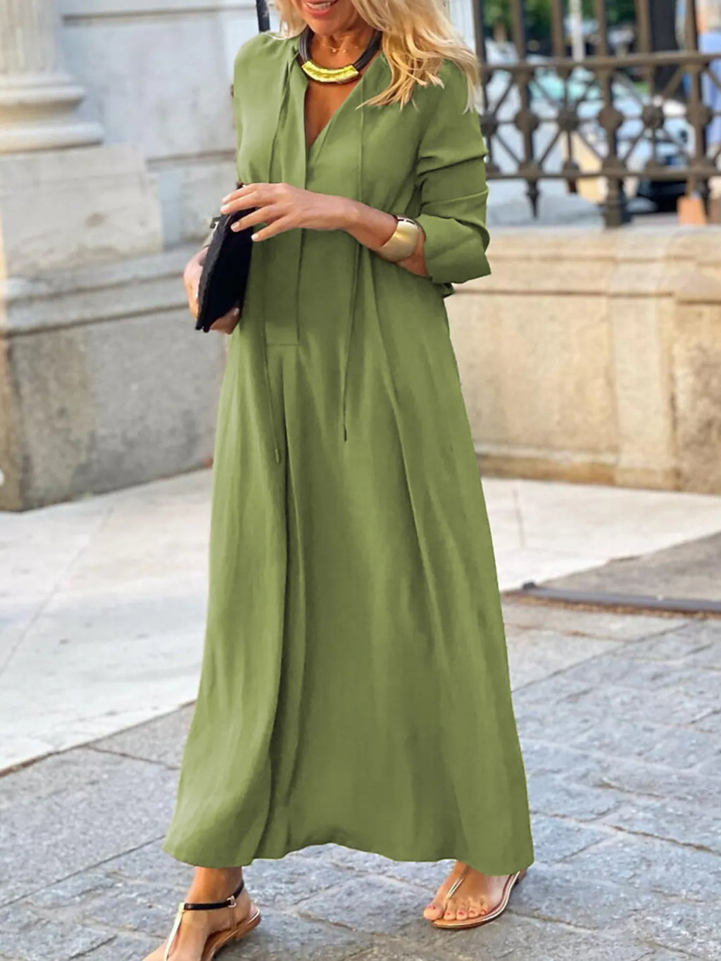 Solid Color Maxi Shirt Dress