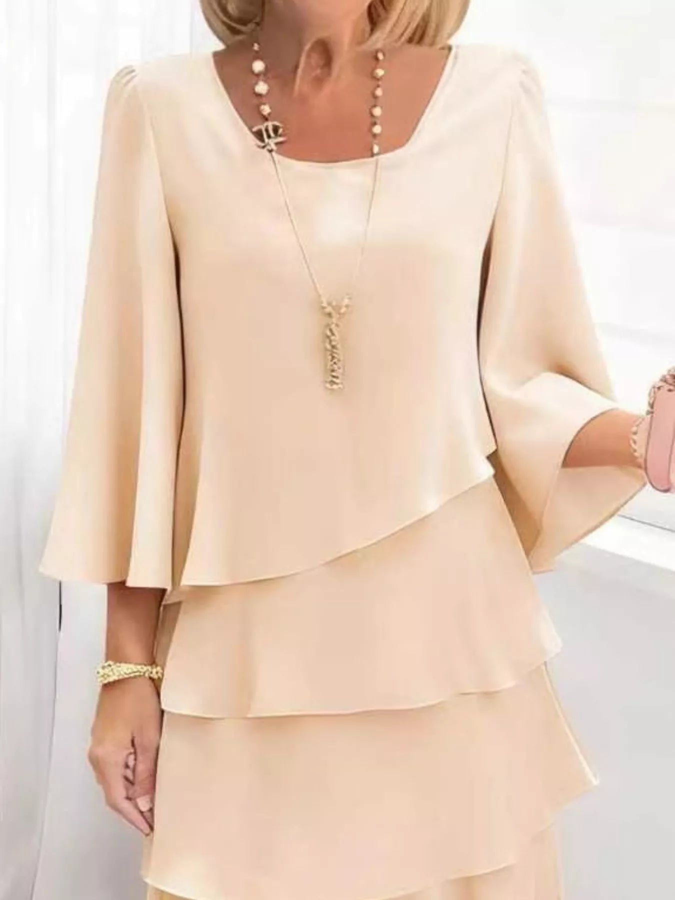Ruffled Layered 3/4 Sleeve Dress - product image 5
