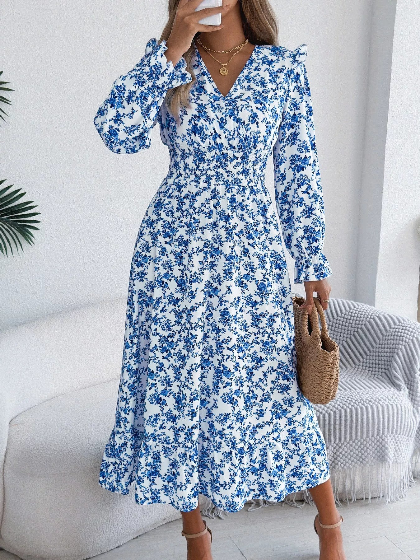 Ruffled Floral V-Neck Flounce Sleeve Dress - product image 15