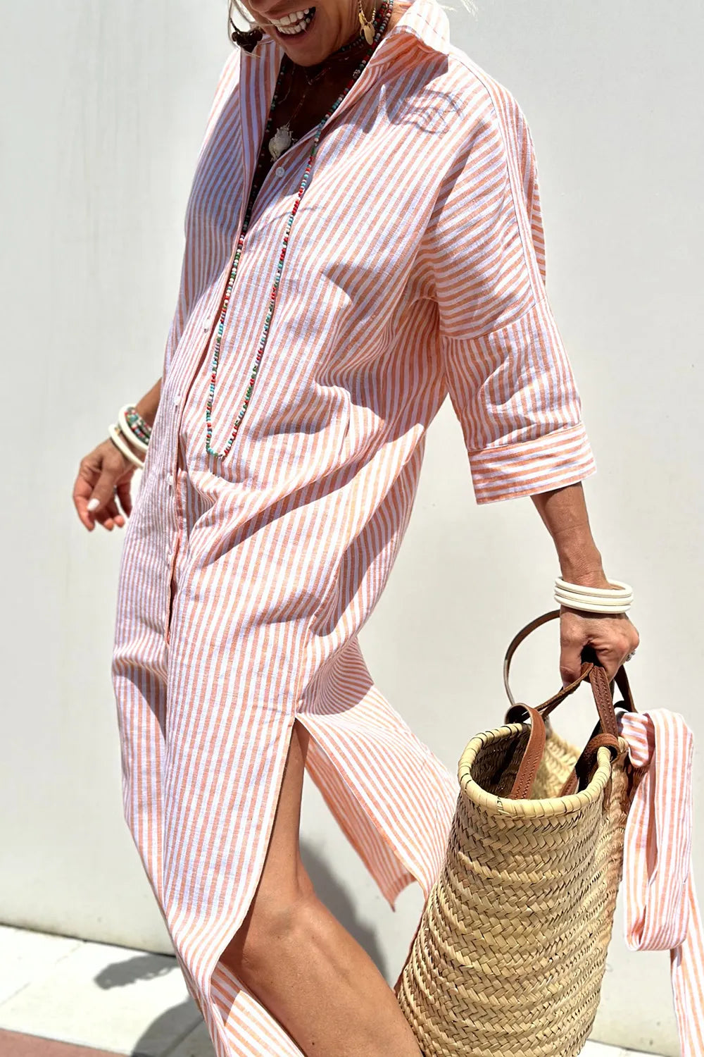 Tied Button Up Three-Quarter Sleeve Dress - product image 6
