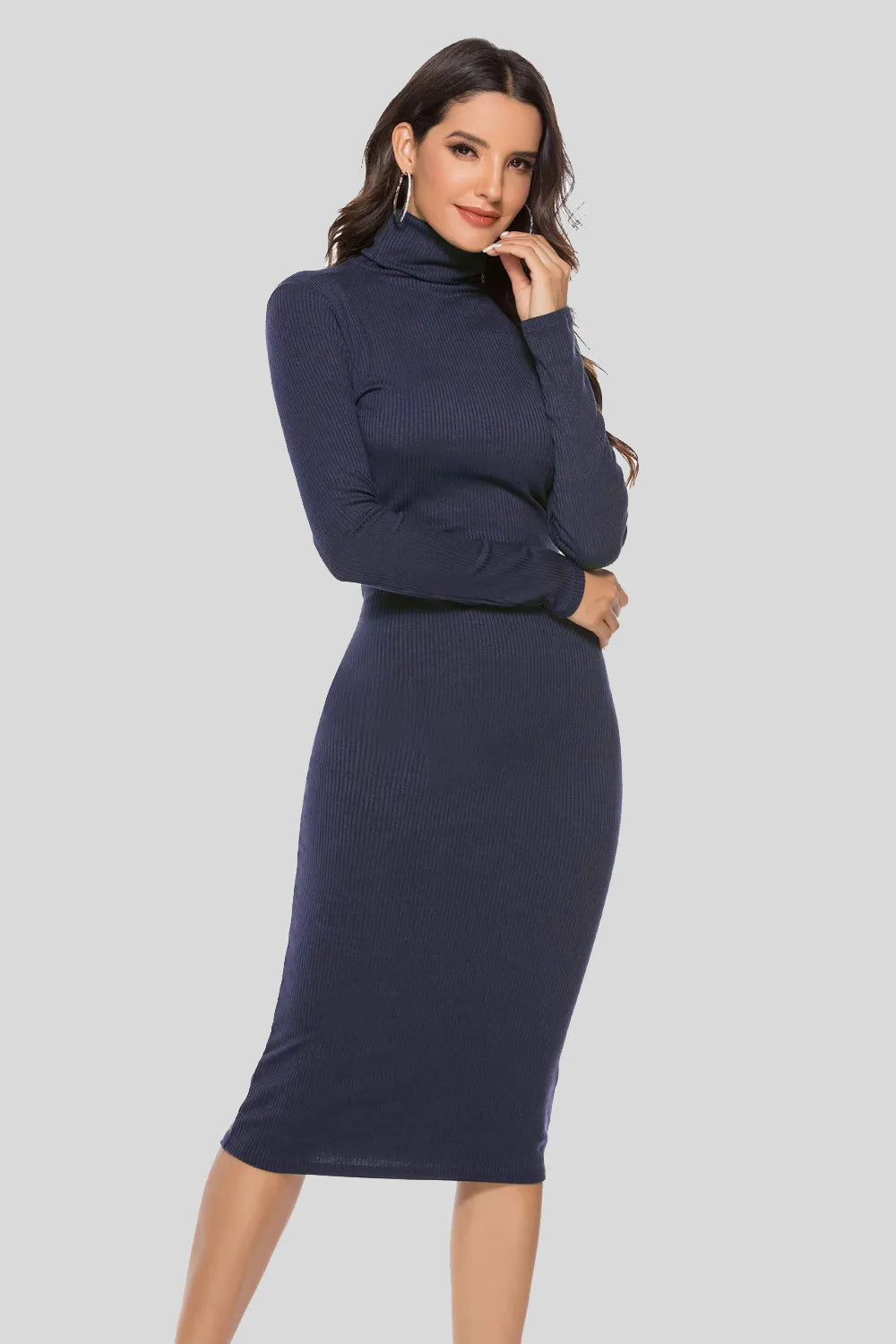 Ribbed Turtleneck Long Sleeve Dress Main image