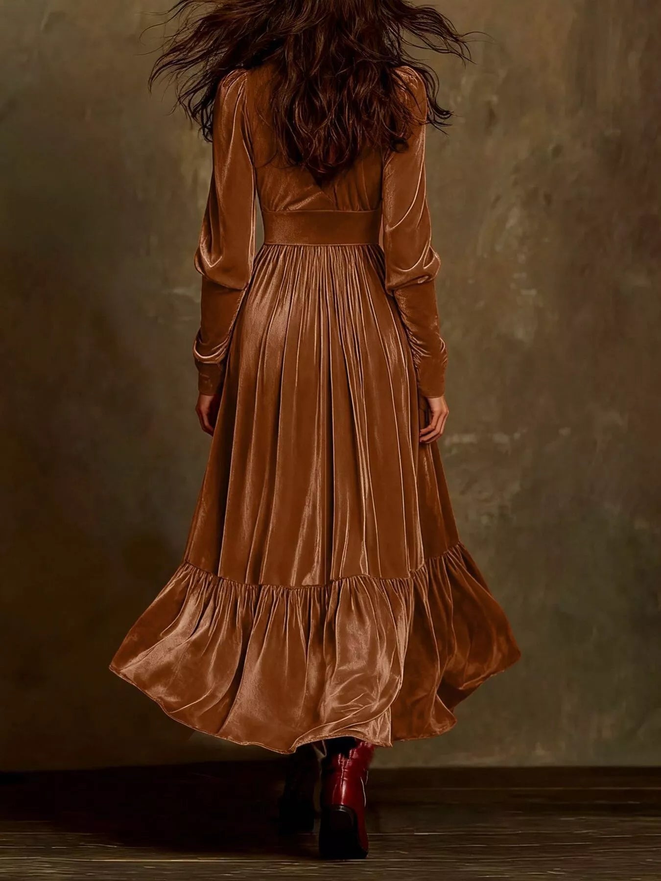 Elegant Velvet V-Neck Long Sleeve Maxi Dress view 3 - Shopiebay