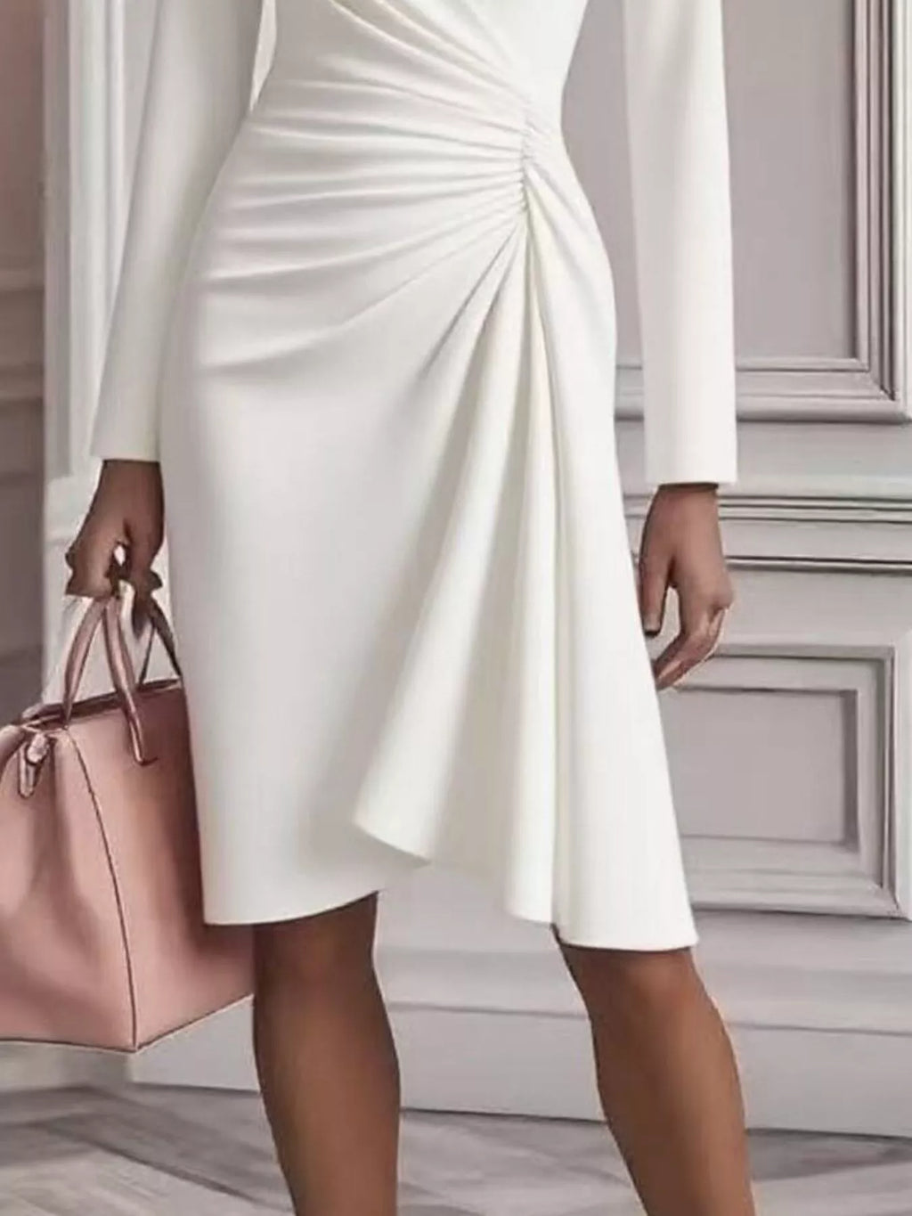 Front Ruched V-Neck Long Sleeve Dress - product image 13