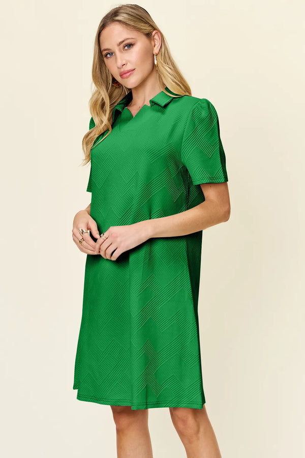 Double Take Texture Collared Neck Short Sleeve Dress - product image 15